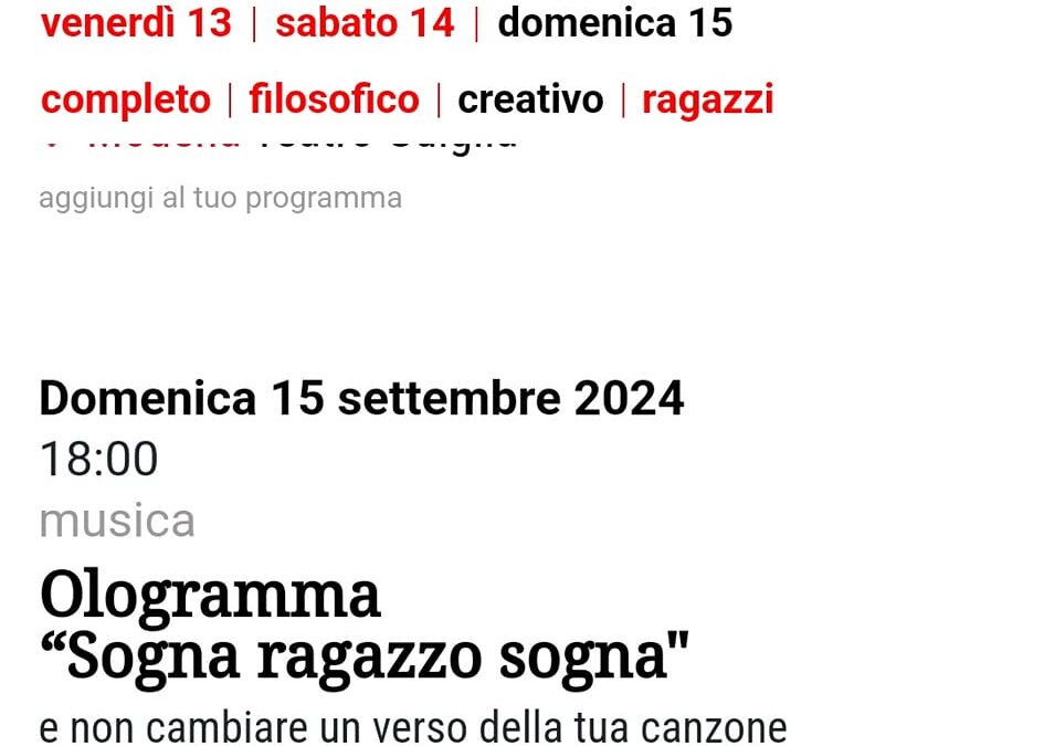 OLOGRAMMA – Sogna ragazzo sogna – Modena